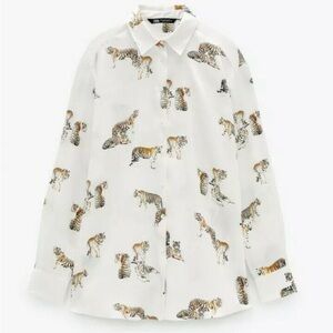 Zara White Animal Print Blouse